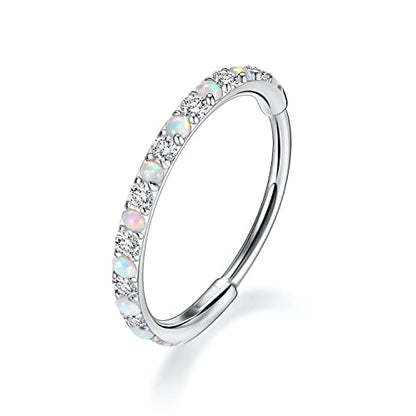 FUNLMO 20G 18G 16G 12G Nose Ring Hoop Conch Rook Daith Helix Tragus Piercing Jewelry 316L Surgical Steel Cartilage Earring Conch Hoop Earring Septum Jewelry Belly Lip Ring 5mm to 14mm - color: Silver-CZ&Opal, 1pc