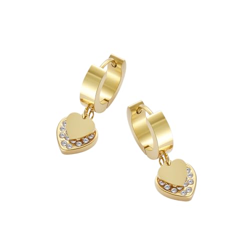 Women's Huggie Hoop Earrings with Small Cute Charm - style: Gold Two Hearts