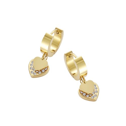 Women's Huggie Hoop Earrings with Small Cute Charm - style: Gold Two Hearts