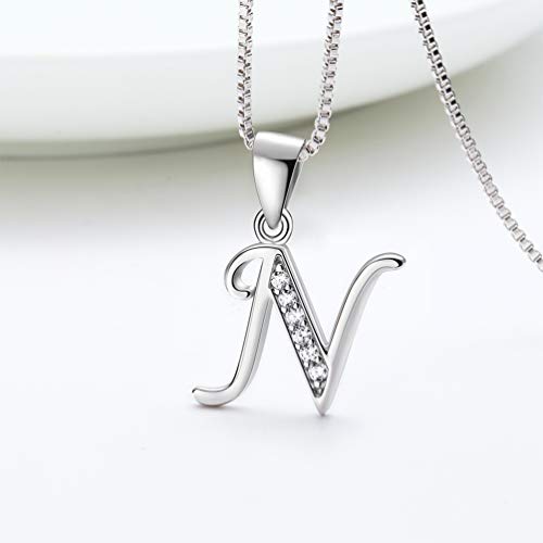 Aurora Tears Letter Necklace Initial 925 Sterling Silver Alphabet Pendant Crystal Name Gift Women Cubic Zirconia Jewelry - color: N