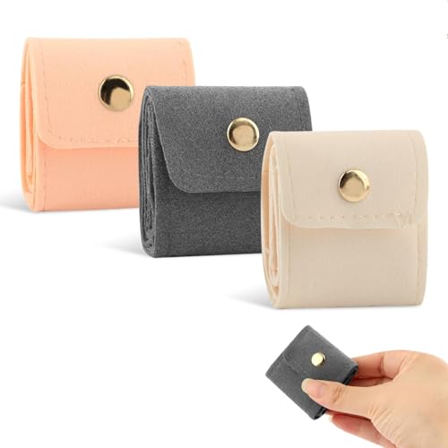 3Pcs Mini Travel Jewelry Bag with Buckle, Portable Multifunctional Mini Travel Organizer Case, Foldable Jewelry Roll for Rings, Necklaces, Bracelets, Earrings(3 Colors)