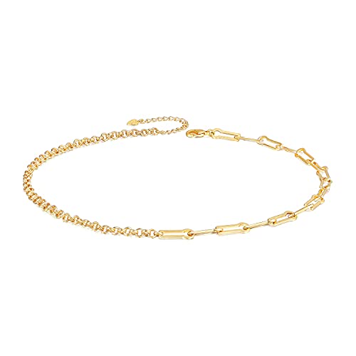 Aobei Pearl 18K Gold Plated Paperclip Chain Choker Satellite Chain Freshwater Cultured Biwa Pearl Pendant Necklace Dainty Turquoise Jewelry for Women - color: The Golden Asymmetric Chain