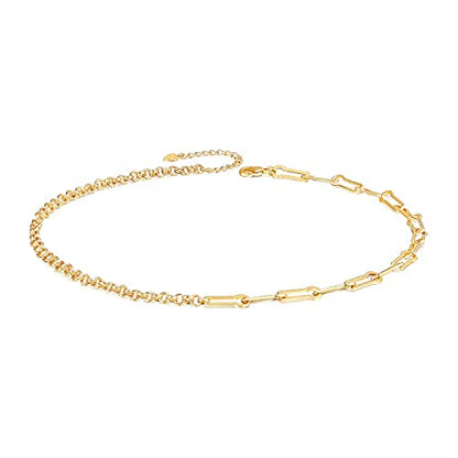 Aobei Pearl 18K Gold Plated Paperclip Chain Choker Satellite Chain Freshwater Cultured Biwa Pearl Pendant Necklace Dainty Turquoise Jewelry for Women - color: The Golden Asymmetric Chain