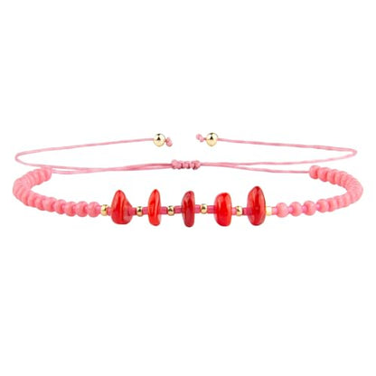 KELITCH Women Natural Stone Beads Anklet Boho Color Beaded Ankle Adjustable Foot Chain Jewelry for Summer Beach Holiday - color: Red 08E
