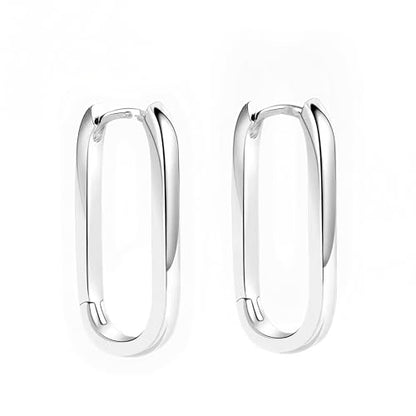 Silver/14K Gold-Plated Women's Hoop Earrings – Hypoallergenic Rectangle Geometric Mini Hoops, Minimalist Everyday Gift - color: silver