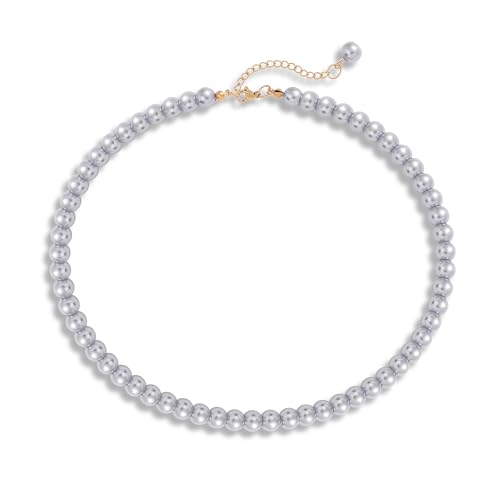 Imitation Pearl Necklaces for Women, 8MM/6MM Beaded Choker Necklace, Fake Pearl Costume Jewelry, 12 Colors, 6 MM and 8 MM Bead 2 Sizes - color: 8mm grey pearl, size: 8mm pearl