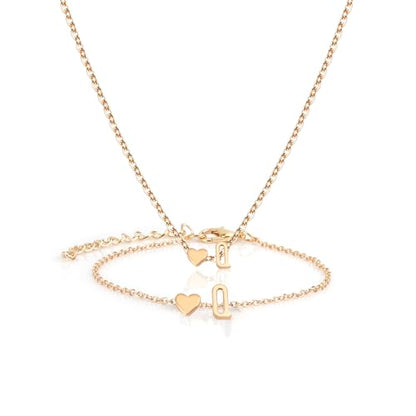 Gold Bracelets For Women Heart Initial Letter Pendant Necklace and Bracelet Set Personalized Jewelry Sets for Women Birthday Gifts for Mom Her Daughter Initial Necklace 14K Silver Plated - style: Gold-Q