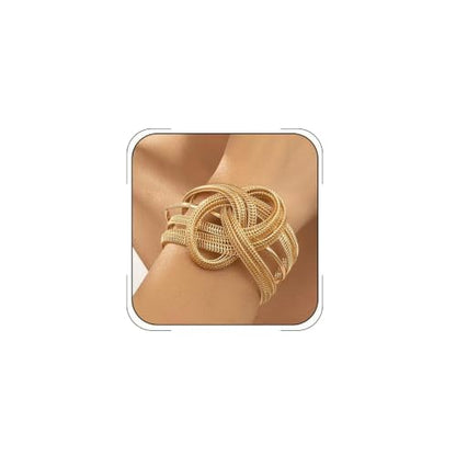 Chunky Cuff Bracelets for Women Wide Gold/Silver Cuffs Bangle Hollow Out Adjustable Bracelets Punk Vintage Jewelry - style: Gold A
