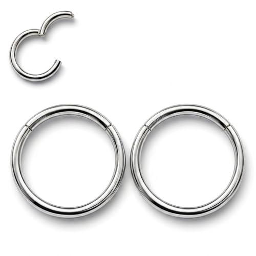 AMASIS Nose Rings and Nose Studs Set, Stainless Steel Hinged Nose Hoops and CZ Studs, Select Sizes and Styles for Nostril Septum Cartilage Piercing Jewelry - color: Silver, size: 2-Piece Hoops,18Gauge,9mm