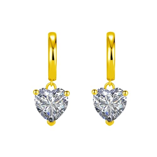 Cubic Zirconia Heart Dangle Hoop Earrings Crystal Love Heart Charm Drop Cartilage Small Huggie Hoops Earring Piercing Dainty Valentine's Day Jewelry Gifts for Women - color: Gold