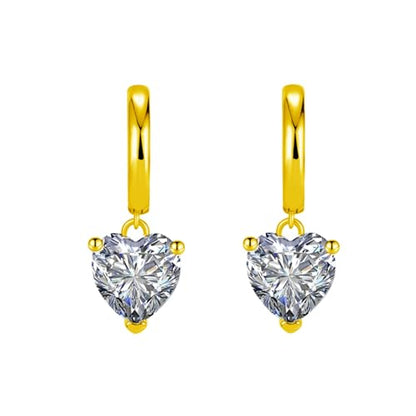 Cubic Zirconia Heart Dangle Hoop Earrings Crystal Love Heart Charm Drop Cartilage Small Huggie Hoops Earring Piercing Dainty Valentine's Day Jewelry Gifts for Women - color: Gold