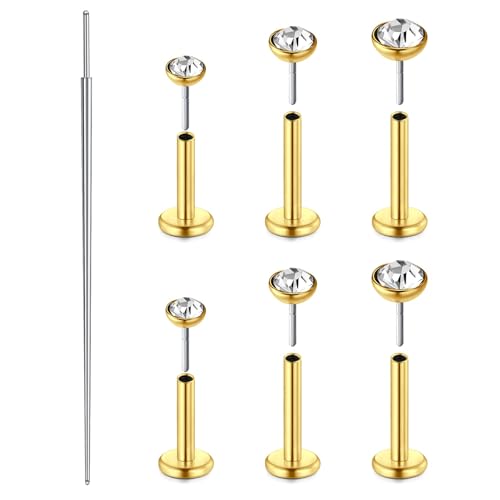 Zolure 18G/20G Flat Back Earrings Stud Threadless Nose Studs Surgical Steel Push in Earrings Tragus Cartilage Labret Helix Lip Conch Medusa Piercing Jewelry - color: 18G Gold #1