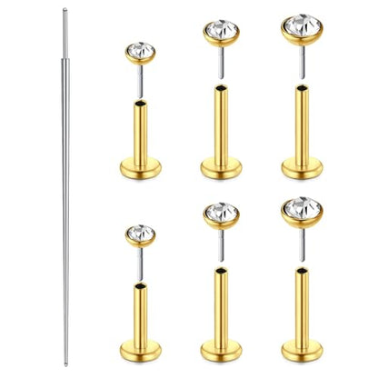 Zolure 18G/20G Flat Back Earrings Stud Threadless Nose Studs Surgical Steel Push in Earrings Tragus Cartilage Labret Helix Lip Conch Medusa Piercing Jewelry - color: 18G Gold #1