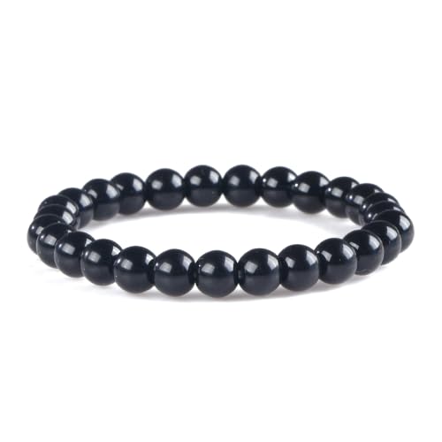 8mm Beaded Bracelets for Women, Natural Crystal Gemstone Energy Bracelets - color: Black Onyx