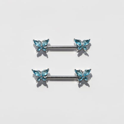 BSJ4U Nipple Piercing Jewelry 14G Stainless Steel Nipple Rings for Women Heart Butterfly Flower Bow Nipple Barbells - color: Blue CZ Nipple Piercing Jewelry