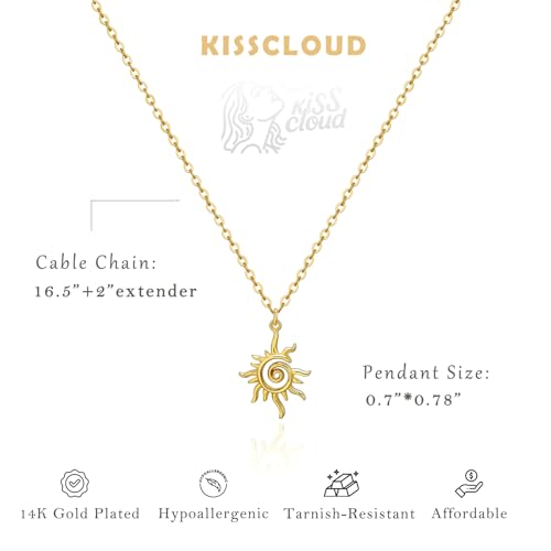 Gold Silver Pendant Necklace for Women, Dainty CZ Jewelry Gift | 14K Gold Silver Plated, Cubic Zirconia Pearl Charm, Trendy Layered Necklace, Adjustable Chain, Waterproof, Hypoallergenic - color: Gold-Spiral Sun