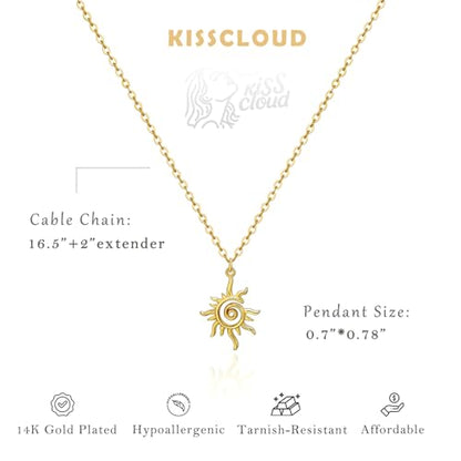 Gold Silver Pendant Necklace for Women, Dainty CZ Jewelry Gift | 14K Gold Silver Plated, Cubic Zirconia Pearl Charm, Trendy Layered Necklace, Adjustable Chain, Waterproof, Hypoallergenic - color: Gold-Spiral Sun