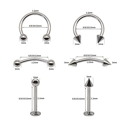 BLISI G23 Solid Titanium Eyebrow Piercing Jewelry, Gold Black Rose Gold Silver Pink Rainbow Eyebrow Rings 16G Curved Barbell,Tiny Vertical Labret Lip Jewelry Rook Piercing Jewelry for Women and Men - color: Silver 1