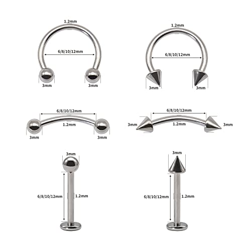 BLISI G23 Solid Titanium Eyebrow Piercing Jewelry, Gold Black Rose Gold Silver Pink Rainbow Eyebrow Rings 16G Curved Barbell,Tiny Vertical Labret Lip Jewelry Rook Piercing Jewelry for Women and Men - color: Silver 2