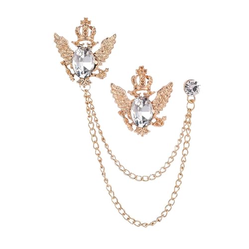 4PCS Gem Brooch Lapel Pin Chain for Men Retro Crystal Tassel Chain Brooch Pin Career Suit Tuxedo of Shirts Tie Hat Scarf Father's Day Gift - color: 2 PCS White