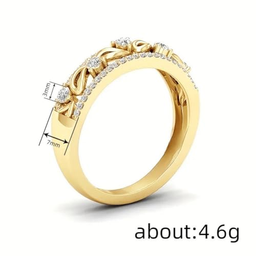 Teardrop Double Row Ring for Women,Gold Plated Micro Pavé Cubic Zirconia,Minimalist Office Stackable Band - color: Gold