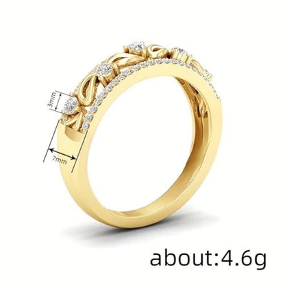 Teardrop Double Row Ring for Women,Gold Plated Micro Pavé Cubic Zirconia,Minimalist Office Stackable Band - color: Gold