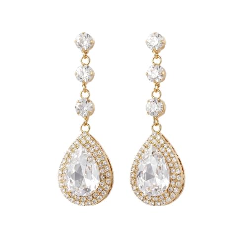 Catery Rhinestone Earrings Silver Crystal Teardrop Earrings Long Wedding Jewelry for Women - color: Gold