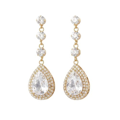 Catery Rhinestone Earrings Silver Crystal Teardrop Earrings Long Wedding Jewelry for Women - color: Gold