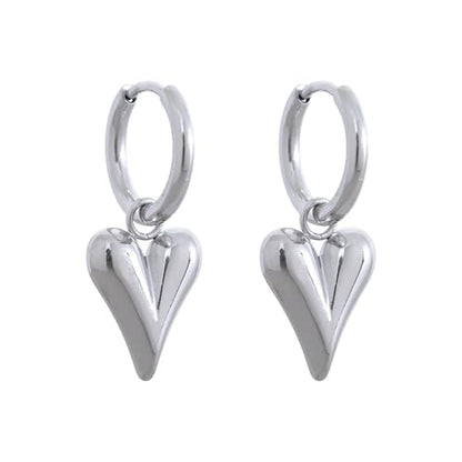 Charm Heart Huggie Hoop Earrings for Women,Lightweight 14K Gold Plated Love Heart Drop Dangle Earrings Minimalist Jewelry - color: Silver heart hoop earrings