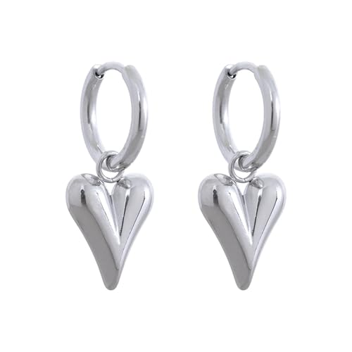 Charm Heart Huggie Hoop Earrings for Women,Lightweight 14K Gold Plated Love Heart Drop Dangle Earrings Minimalist Jewelry - color: Silver heart hoop earrings