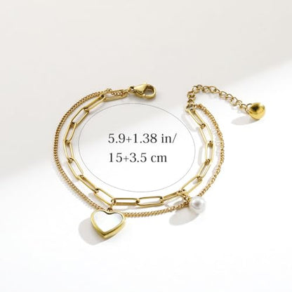 Emibele Heart Charm Bracelet for Women, Bible Verse Bracelet Stainless Steel 18K Gold Plated Bracelet Love Pendant Link Chain OT Clasp, Birthday Christmas Jewelry Gift for Mother Her - color: Gold 2