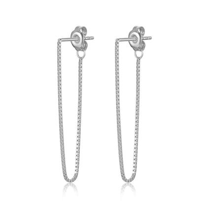 Tassel Earrings for Women Gold Plated Silver Chain Earrings Dainty Minimalist Dangle Drop Studs - color: B-Silver with One Chain