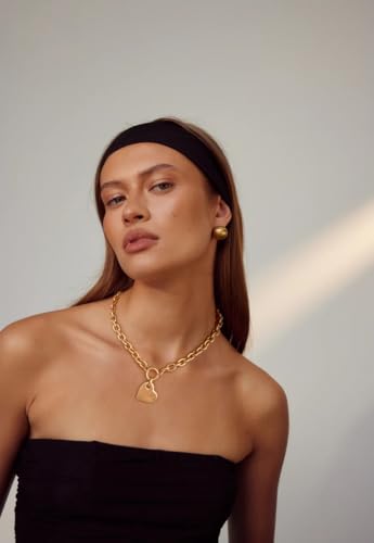 CLASSYZINT Gold Heart Pendant Necklace for Women Puffy Heart Necklace Beads Chain Necklace Statement Necklace Trendy Jewelry - style: XL22320A