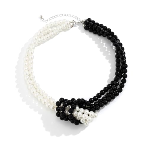 Knot Pearl Choker Necklace For Women 1920s Faux Pearl Bead Statement Necklace Adjustable Twisted Knot Charm Necklaces Jewelry Valentine Christmas Gift - color: Black