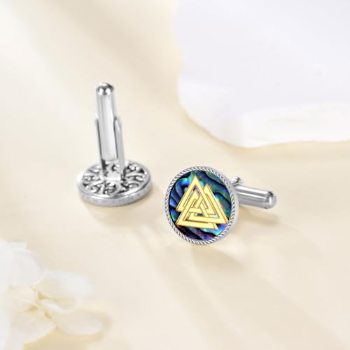 Cufflinks for Men Sterling Silver Abalone Shell Tuxedo Shirt Cuff Links Jewelry for Men Father Business Groomsmen - style: viking