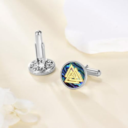 Cufflinks for Men Sterling Silver Abalone Shell Tuxedo Shirt Cuff Links Jewelry for Men Father Business Groomsmen - style: viking