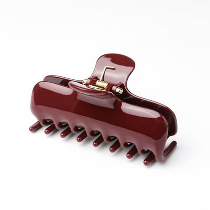 Wine Red Shark Hair Clips for Women Korean Version Premium Hair Claw Clips Upgraded Springs Strong Hold Jaw Clips Gold-Plated Safety Bead Cap Preventing Slippage Medium Hair Clip for Thick Hair 1 Pcs