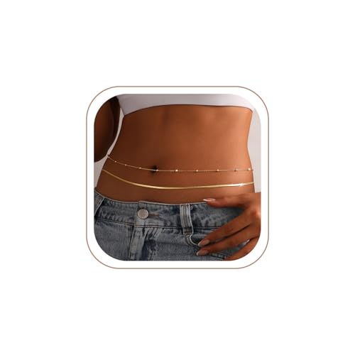 VIROMY Gold Waist Beads Chain for Women Waterproof Belly Chain Body Belt Chain Beach Accessories Body Women's Jewelry - style: Style F-GD