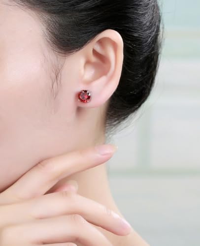 Adabele Authentic Sterling Silver Birthstone Stud Earrings 6mm 8mm Cubic Zirconia Imitation Diamond Gemstone Hypoallergenic Nickel Free Tarnish Resistant Women Fine Jewelry - color: January, size: 8mm/2 Carat/Large