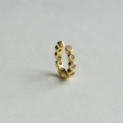 Round Huggie Ear Cuff Gold Earrings for Women | 18K Gold Plated Cubic Zirconia Sparkling | Clip On Cartilage| Simulated Diamond Bezel-Set CZ Huggie Hoop Earrings - color: Cuffs - Yellow Gold