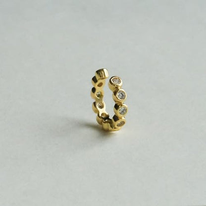 Round Huggie Ear Cuff Gold Earrings for Women | 18K Gold Plated Cubic Zirconia Sparkling | Clip On Cartilage| Simulated Diamond Bezel-Set CZ Huggie Hoop Earrings - color: Cuffs - Yellow Gold