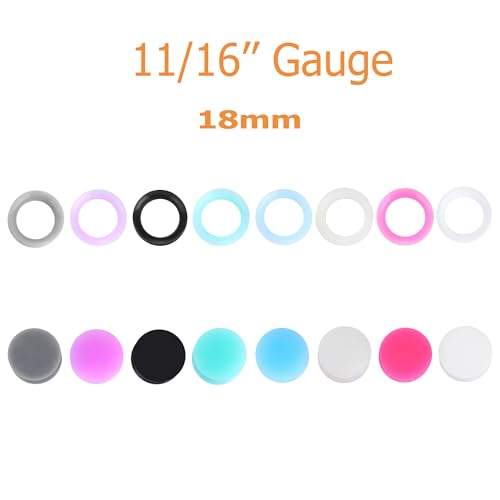 Juway Oveta Ear Gauges for Ear Silicone Ear Plugs Soft Flexible Silicone Gauge Saddle Silicone Ear Plugs and Tunnels 6mm-20mm(16 Pairs) - color: 32PCS 18mm( over 11/16")