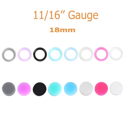 Juway Oveta Ear Gauges for Ear Silicone Ear Plugs Soft Flexible Silicone Gauge Saddle Silicone Ear Plugs and Tunnels 6mm-20mm(16 Pairs) - color: 32PCS 18mm( over 11/16")