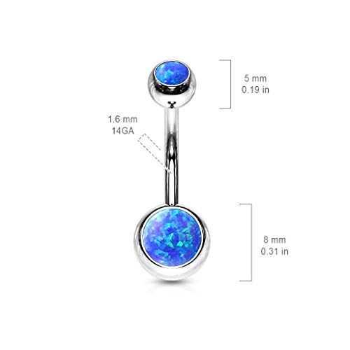 FIFTH CUE 14GA Surgical Steel & Synthetic Opal Resin Belly Button Ring, 3/8" Length, 5mm x 8mm Ball - Classic Look, Highly Rate Belly Rings for Women, Super High Quality - style: 5- Opal Blue