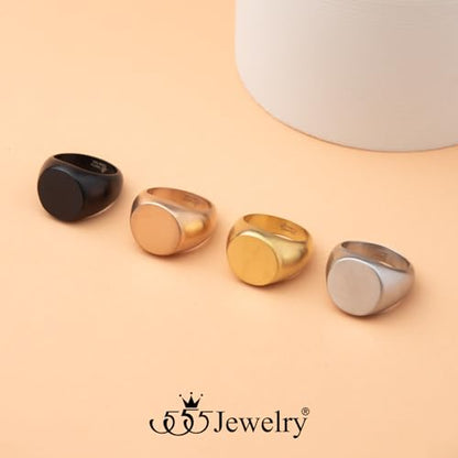 555Jewelry Stainless Steel Solid Plain High Polish Round Signet Ring for Men - color: Gold Matt