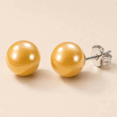 Pearl Stud Earrings Multicolor Shell Beads Pearl Hypoallergenic Stud Earrings Ocean Shell Pearl Jewelry - color: Yellow