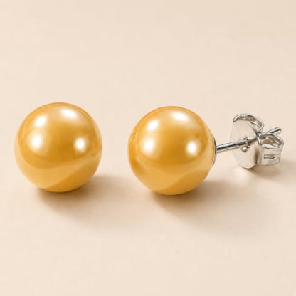 Pearl Stud Earrings Multicolor Shell Beads Pearl Hypoallergenic Stud Earrings Ocean Shell Pearl Jewelry - color: Yellow