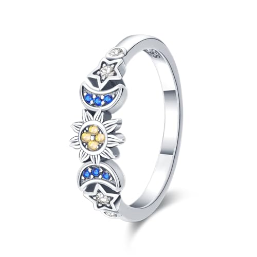 925 Sterling Silver Ring for Women Cubic Zirconia Eternity Bands Ring Size 6-9 Everyday and festive gifts for women - color: Star and Moon Ring