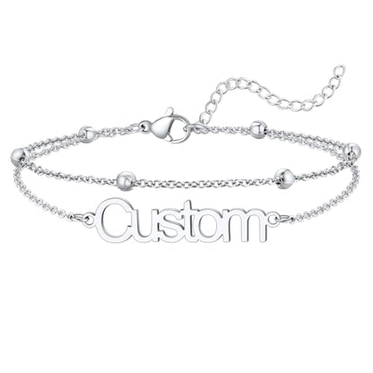 U7 Custom Layered Ankle Bracelets for Women Stainless Steel Bead/Cuban/Figaro/Rope/Wheat Chain Anklet Waterproof Anklet Jewelry for Beach Vacation - color: b-Silver-Bead Chain