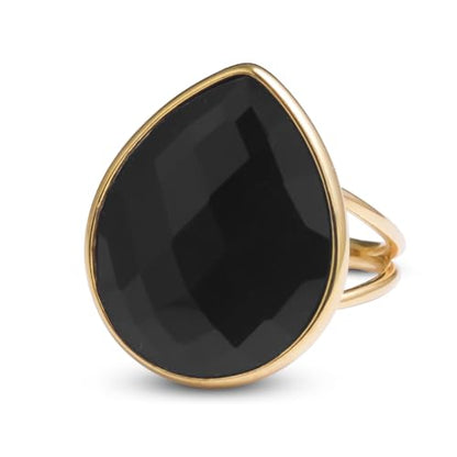 Crystal Ring for Women, Natural Rose Quartz Green Fluorite Ring for Her, Teardrop Shape Gemstone Ring, Handmade rose quartz Jewelry Adjustable Ring. - color: Obsidian